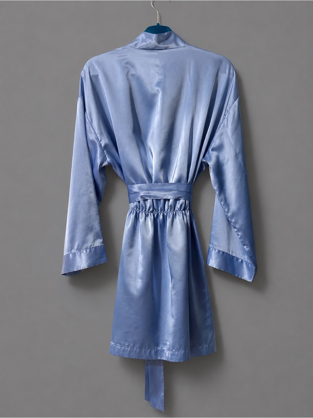Victoria’s Secret Blue Satin Kimono Robe One Size Tie Waist Short Robe - Picture 2 of 3
